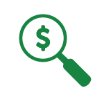 Magnifying glass magnifying a dollar sign
