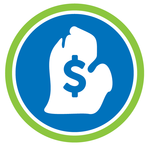 State of Michigan icon with dollar sign